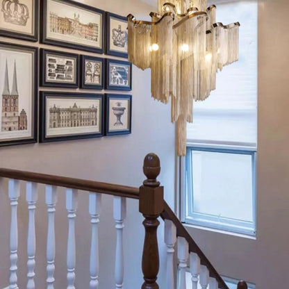 Post-Modern Extra Large Stainless Steel Long Tassel Chandelier for Large Living Room / Staircase / Villa / Duplexes