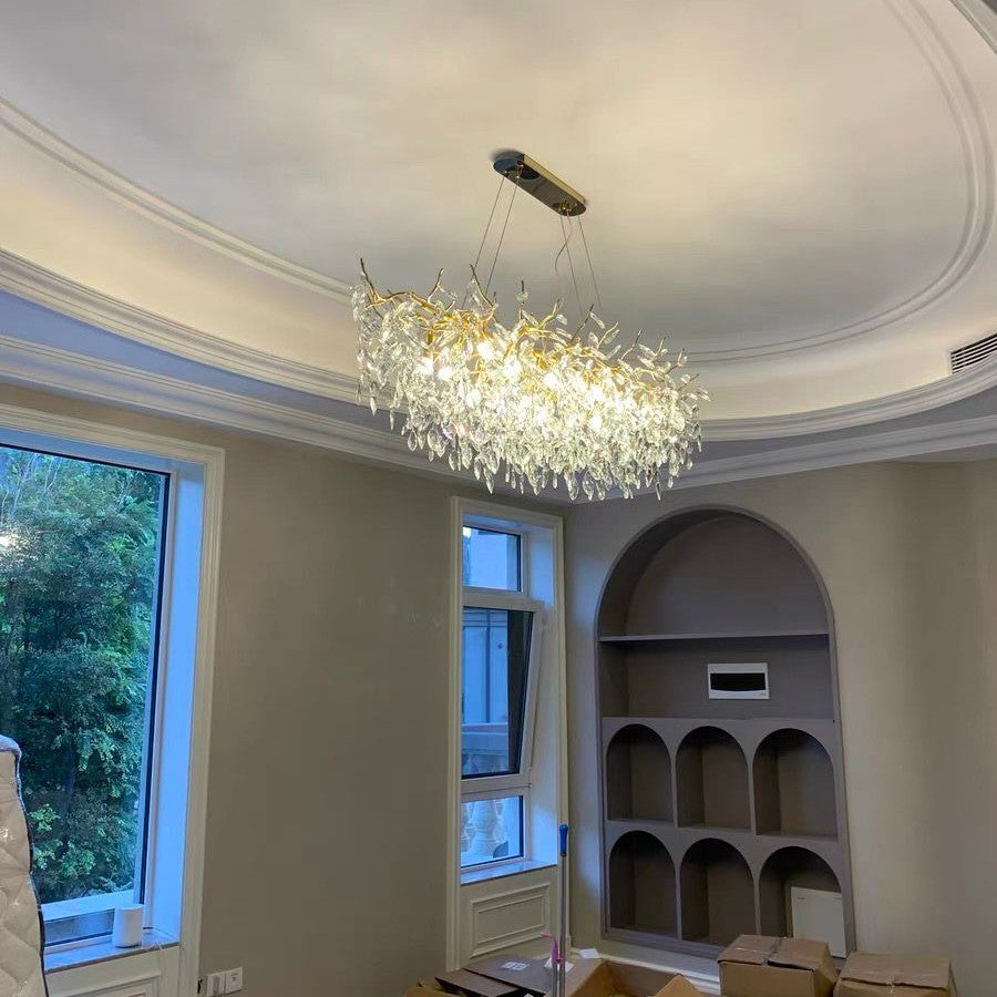 French Branch Crystal Chandelier with Elegant Crystal Leaves