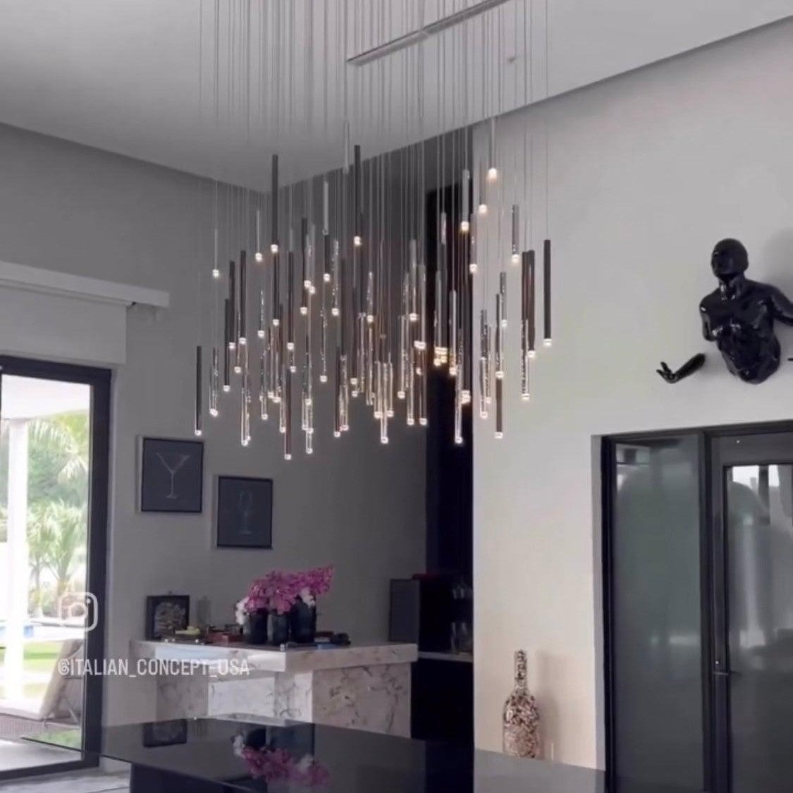 Bellini Rectangular Tri-Tone Tubular Pendant Light Chandelier