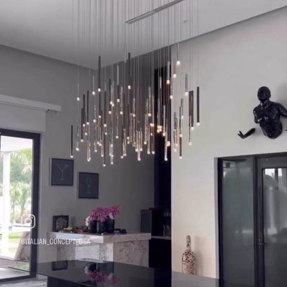 Bellini Rectangular Tri-Tone Tubular Pendant Light Chandelier