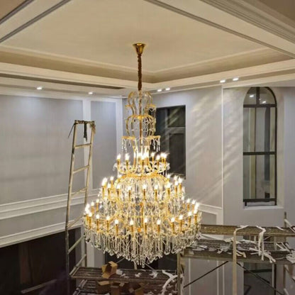 Oversized Luxury Traditional Gold/Chrome Candle Branch Crystal Chandelier for 2-story/Duplex Buildings