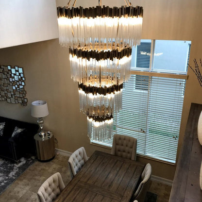 Large Elegant Multi-layers Glam Glass Chandelier for High-ceiling Staircase/Entryway/Living/meeting Room