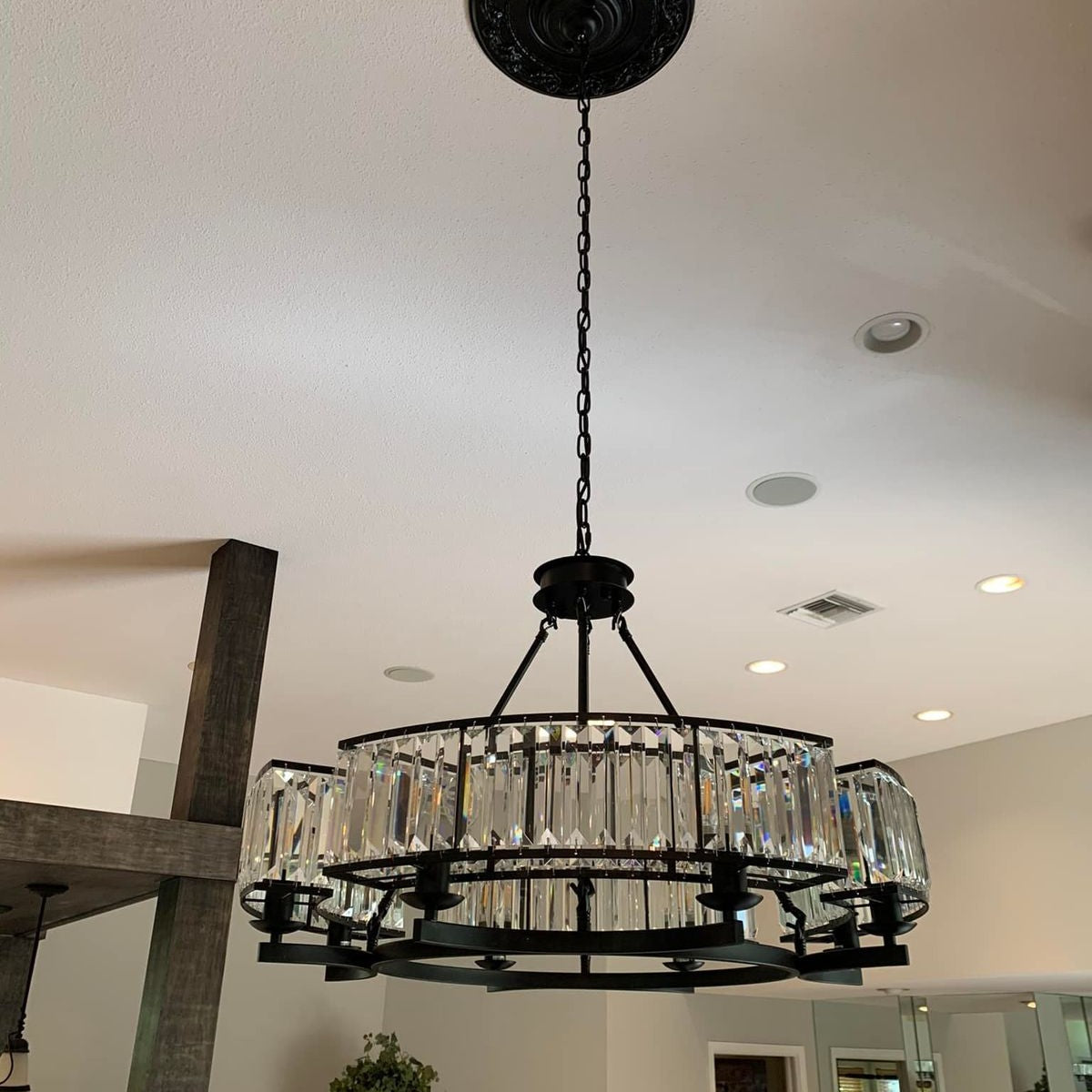 Decorative 6/ 8/ 10/ 12-Light Crystal Ceiling Chandelier Triangular Prism Island Light Fixture Metal Shade for Living Room