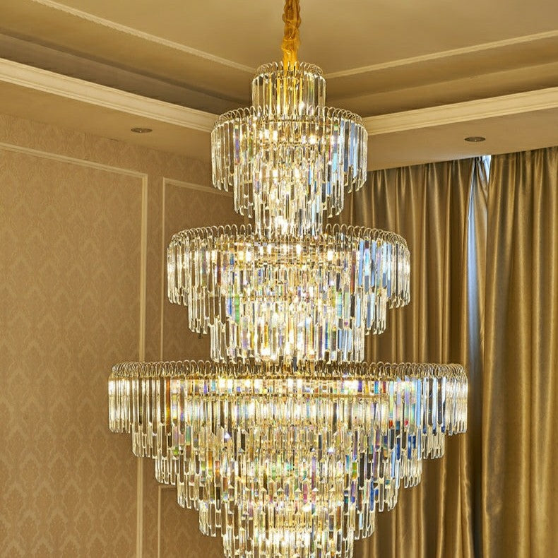 3 Layers Extra Large Living Room Chandelier Luxury Foyer Entryway Crystal Light Fixture