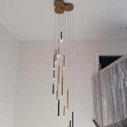 Bellini Rectangular Tri-Tone Tubular Pendant Light Chandelier