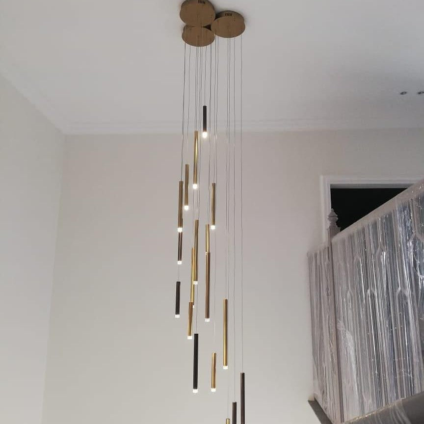 Bellini Rectangular Tri-Tone Tubular Pendant Light Chandelier
