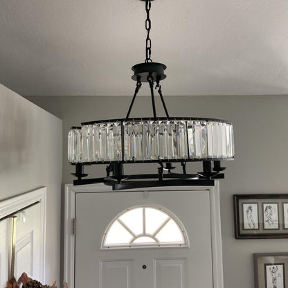 Decorative 6/ 8/ 10/ 12-Light Crystal Ceiling Chandelier Triangular Prism Island Light Fixture Metal Shade for Living Room