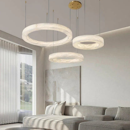 Modern Luxury Alabaster Ring Chandelier, Modern Circular Chandelier