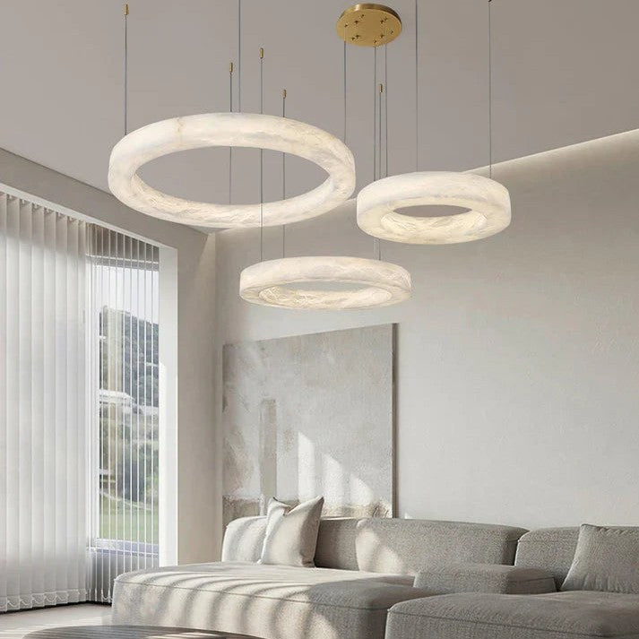 Modern Luxury Alabaster Ring Chandelier, Modern Circular Chandelier