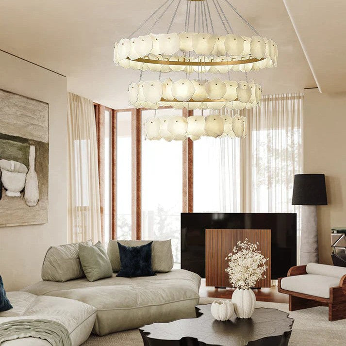 Irregular Alabaster Multi-Layered Round Chandelier