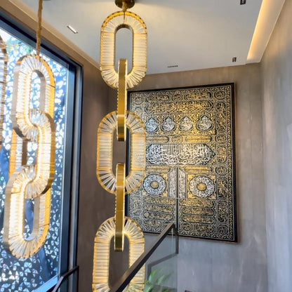 Luxury Crystal and Metal Chain Pendant Chandelier for High Ceilings with Modern Finish