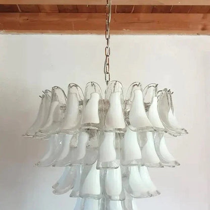 Modern Art 5/6-Tier Traditional Italian Mid-Century Petal Glass Chandelier