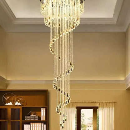 Oversized Modern Cascade Spiral Crystal Staircase Chandelier For Duplex Building