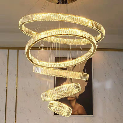 Modern Front Entryway Chandelier 5/6/7 Rings Crystal Gold/ Chrome Finish Ceiling Lamp