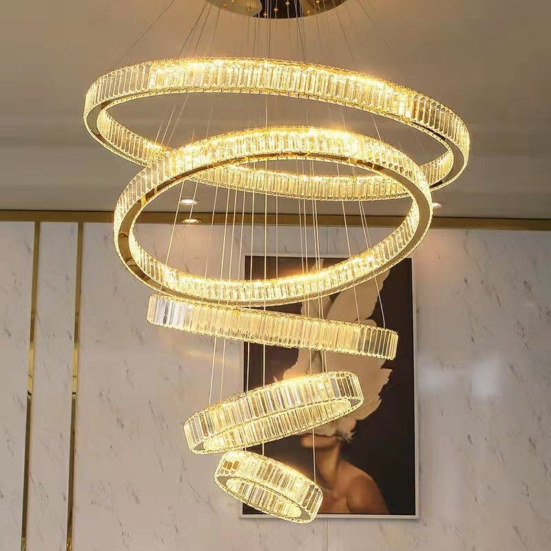 Modern Front Entryway Chandelier 5/6/7 Rings Crystal Gold/ Chrome Finish Ceiling Lamp