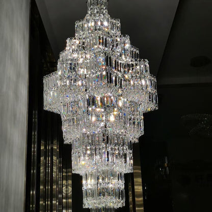 Extra Large Plaza Hall  Multi-Tier Crystal Chandelier Foyer Living Room Staircase Ceiling Lighting Fixture  In Chrome/ Silver Finish