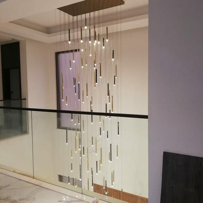Bellini Rectangular Tri-Tone Tubular Pendant Light Chandelier