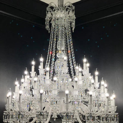Light Luxury Classic Long Version Tiered Candle Light Crystal Chandelier for High-ceiling Rooms/Living Room