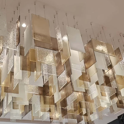 Modern Layered Textured Glass Panel Ceiling Light for Hotel Lobby/Living Room