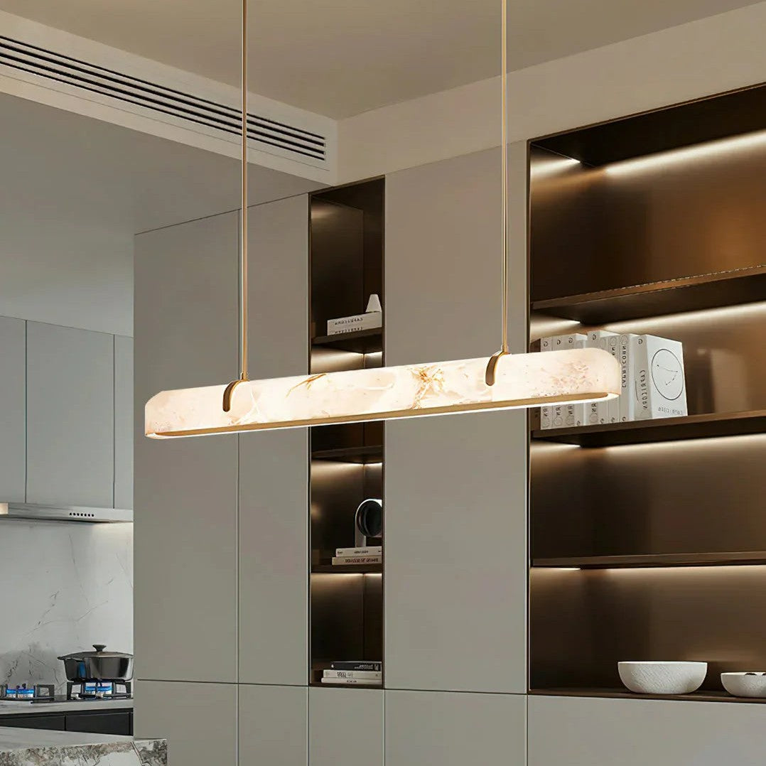Eamon Linear Alabaster Chandelier, Kitchen Island Pendant Light