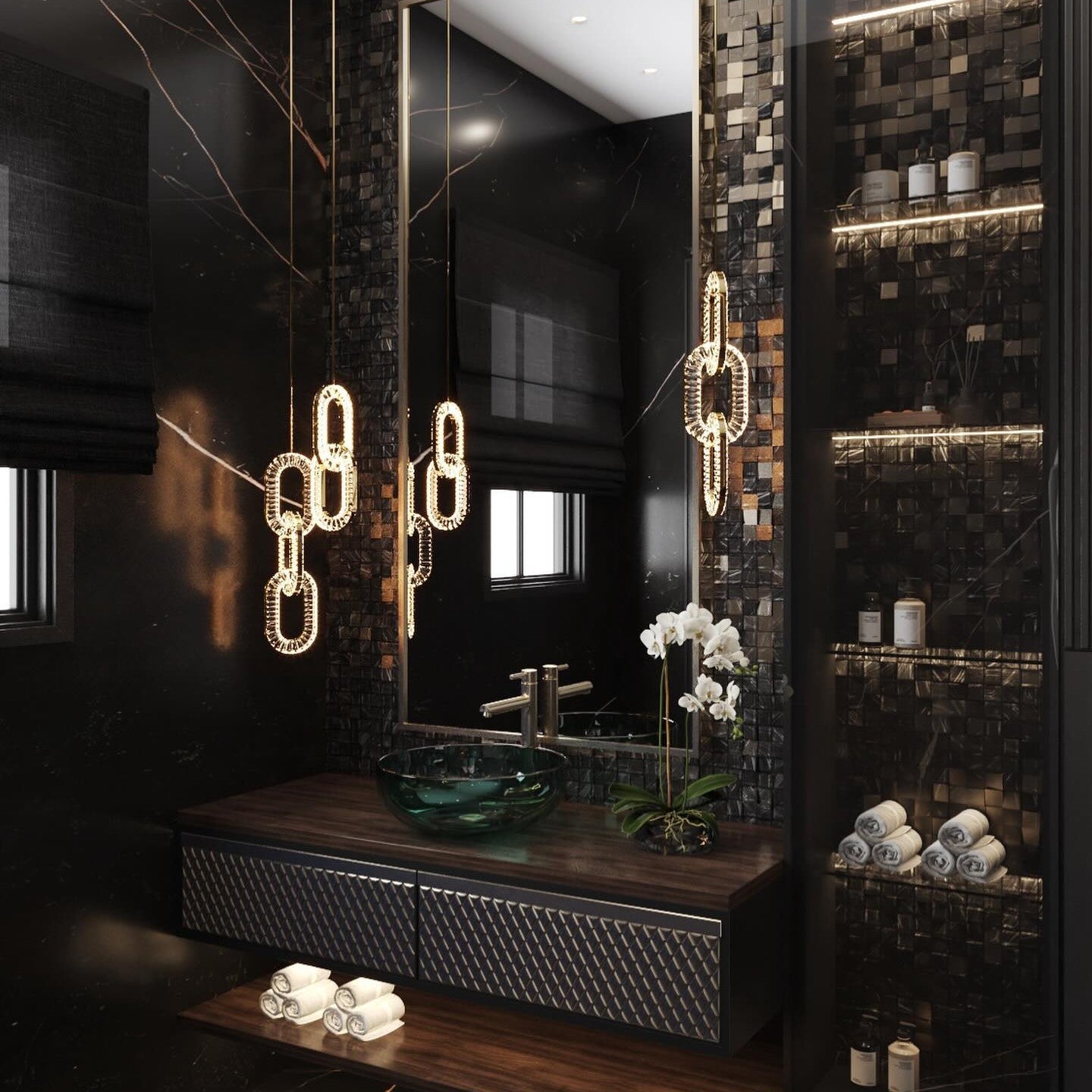 Luxury Crystal and Metal Chain Pendant Chandelier for High Ceilings with Modern Finish