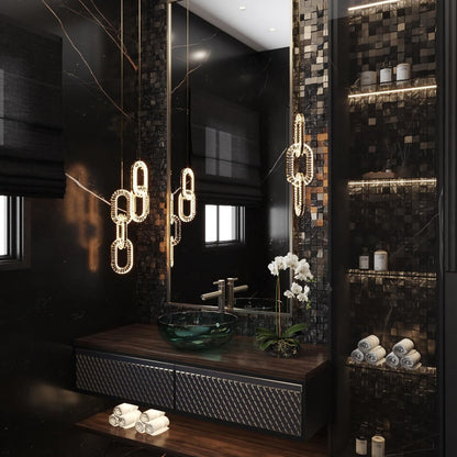 Luxury Crystal and Metal Chain Pendant Chandelier for High Ceilings with Modern Finish