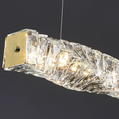 New Nordic Light Luxury Rectangle Brass and Crystal Pendant for Dining Room/Kitchen Island