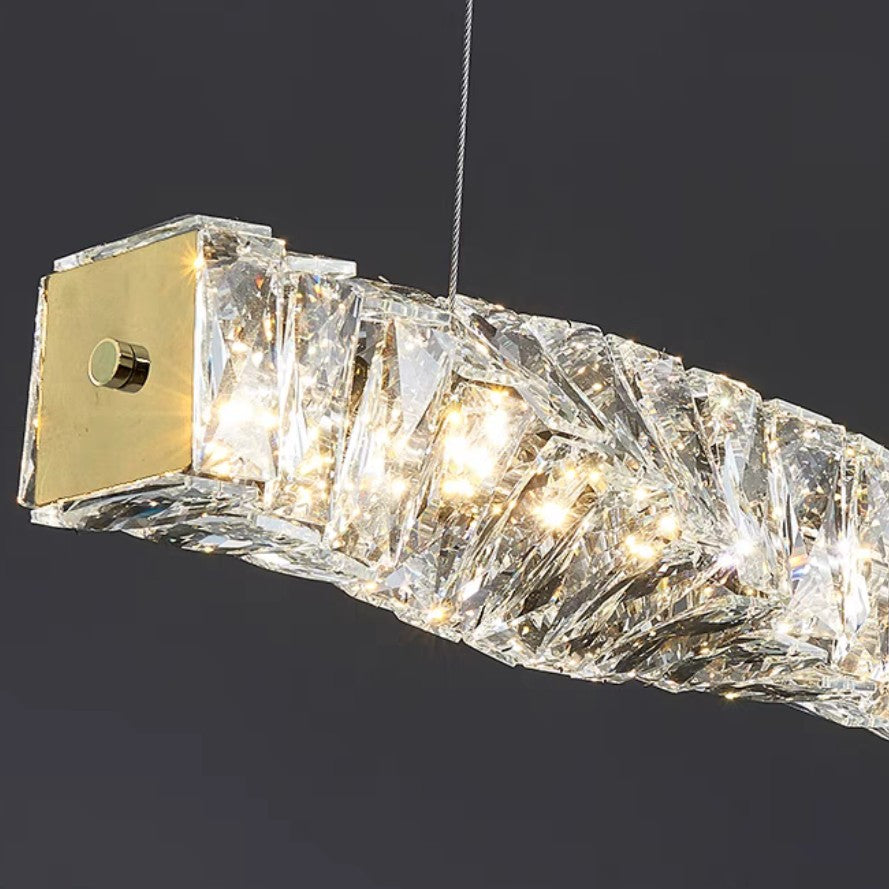 New Nordic Light Luxury Rectangle Brass and Crystal Pendant for Dining Room/Kitchen Island