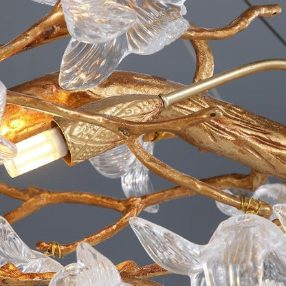 Branch Petal Crystal Brass Round Chandelier