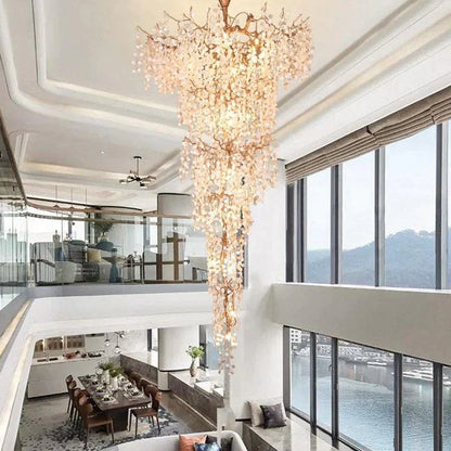 Modern Unique Artistic Flower Brass Branch Semi-flush Mount Chandelier for Living Room/ Hallway/ Entryway/ Staircase