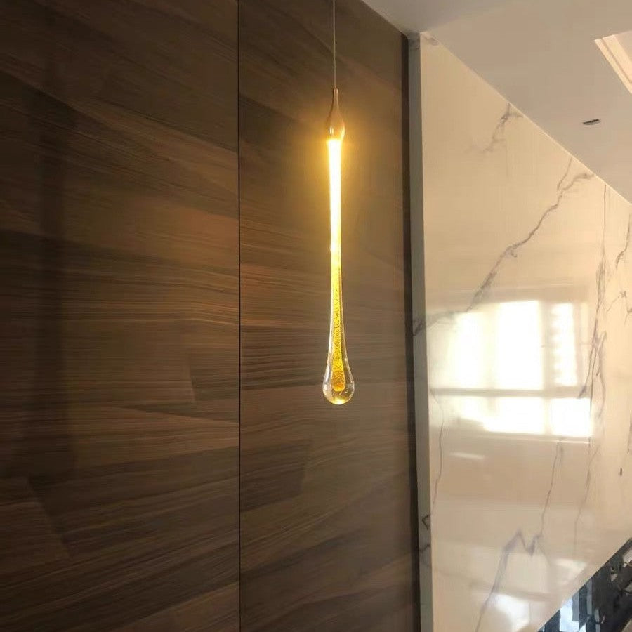 Foyer Glass Drops Pendant Chandelier Spiral Staircase High Ceiling Light Fixture In Gold Finish