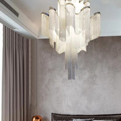Post-Modern Extra Large Stainless Steel Long Tassel Chandelier for Large Living Room / Staircase / Villa / Duplexes