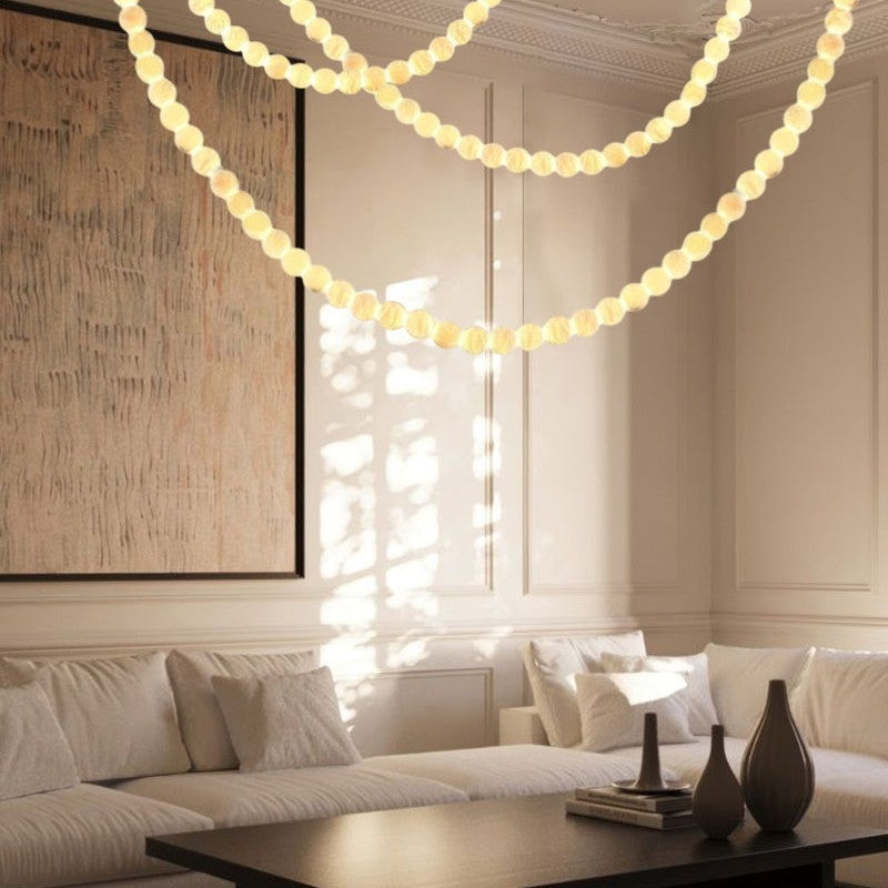 Modern LED Natural Alabaster Globes Beads Hanging Chandelier Indoor Lighting Fixture