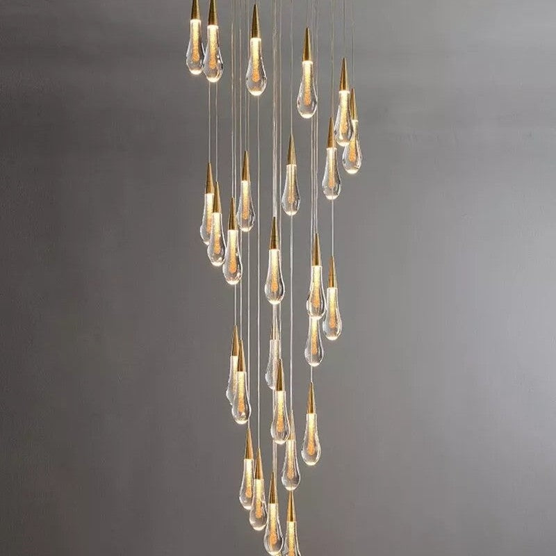 Modern Cascade Raindrop Round Spiral Crystal Chandelier for Staircase/Foyer