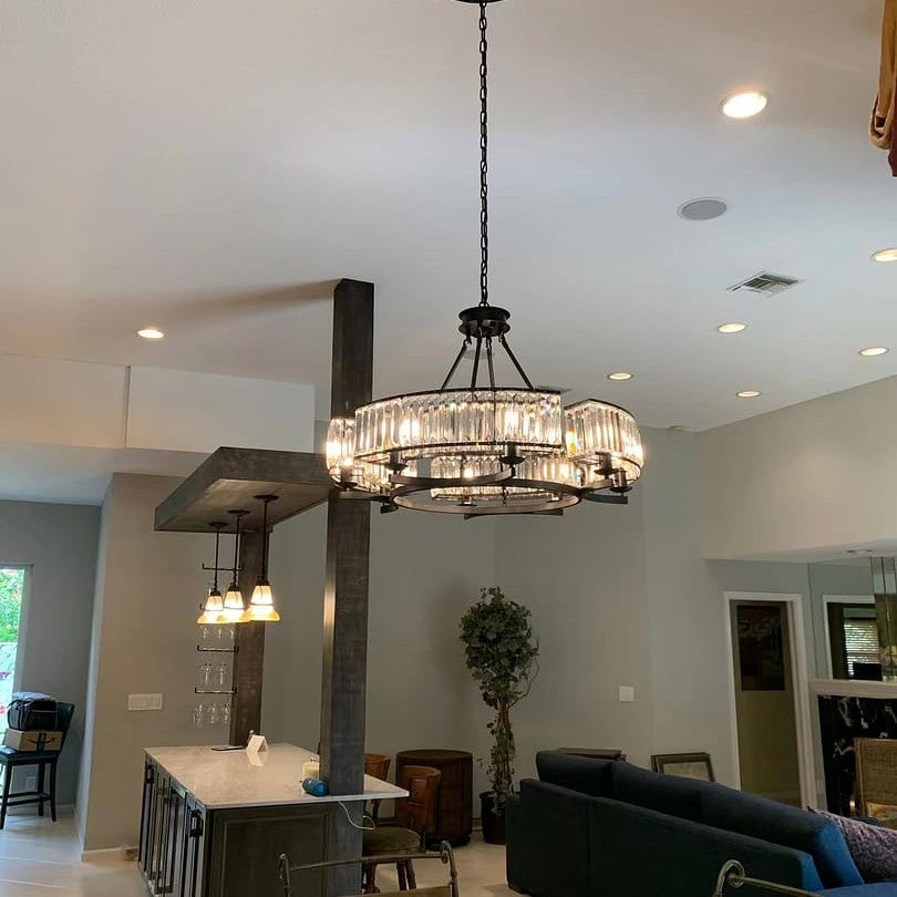 Decorative 6/ 8/ 10/ 12-Light Crystal Ceiling Chandelier Triangular Prism Island Light Fixture Metal Shade for Living Room