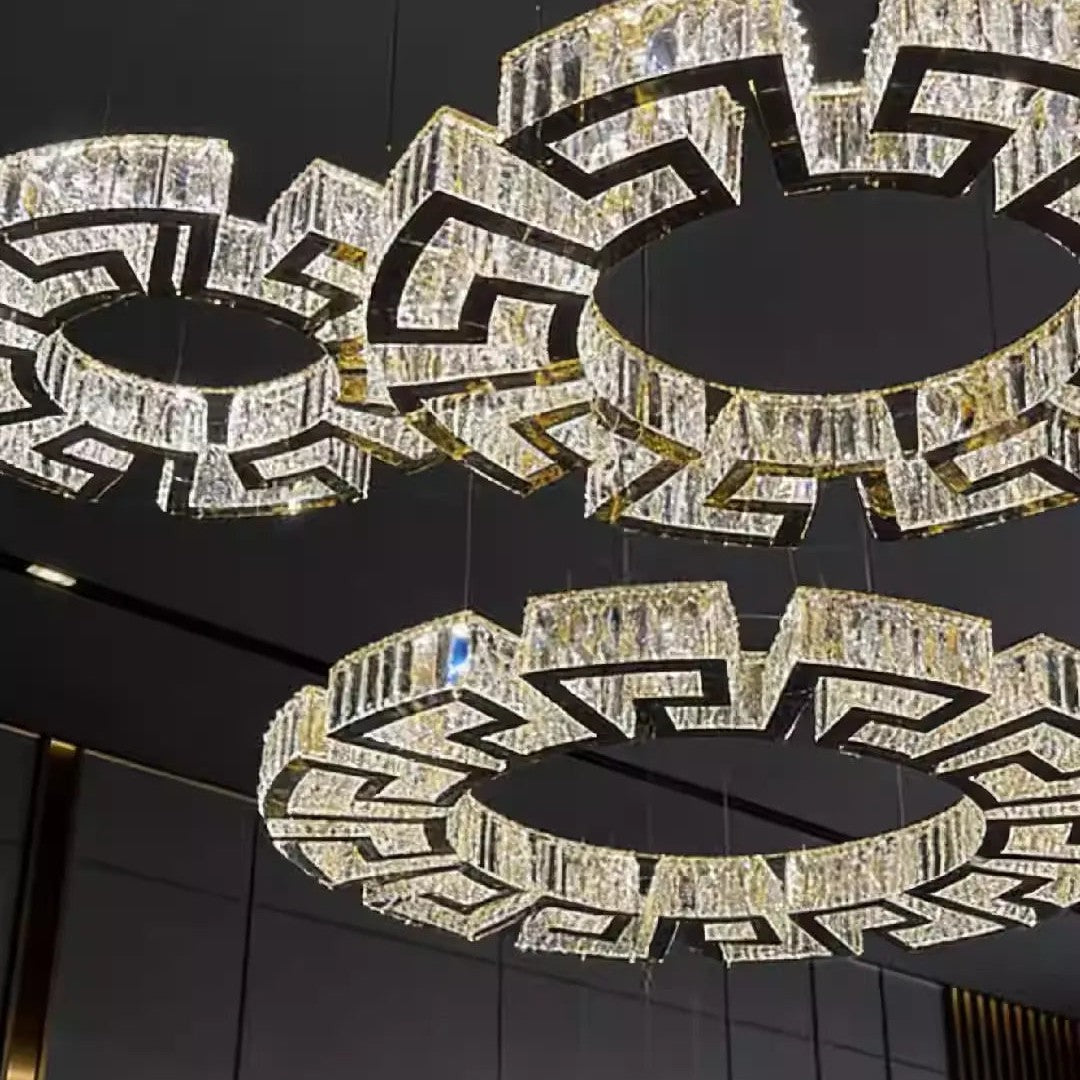 Modern Round Gear/Rectangular Mazes Crystal Chandelier