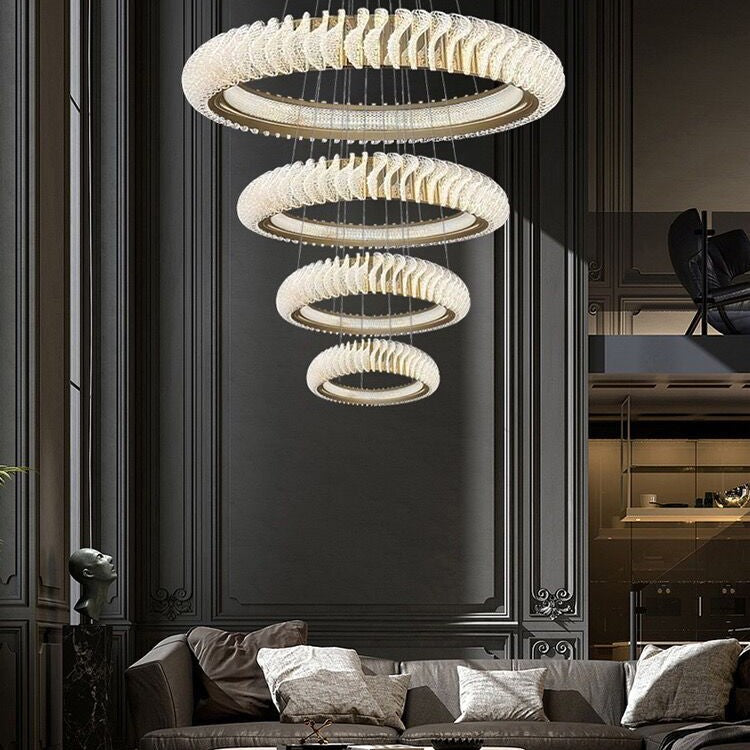 Extra Large Multi-layers Rings Crystal Chandelier Modern Art Waves Creative Pendant Light For High-ciling Foyer/Hallway/Staircase