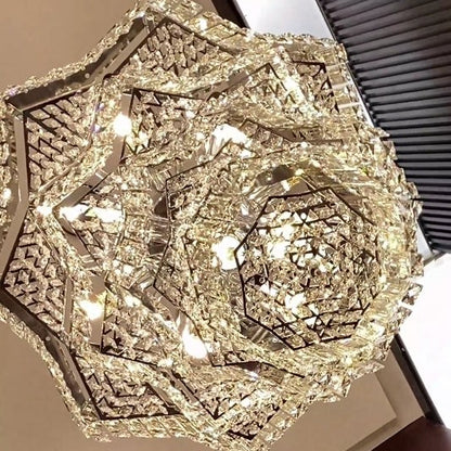 Extra Large Plaza Hall  Multi-Tier Crystal Chandelier Foyer Living Room Staircase Ceiling Lighting Fixture  In Chrome/ Silver Finish