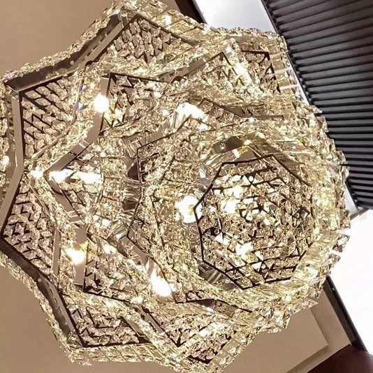 Extra Large Plaza Hall  Multi-Tier Crystal Chandelier Foyer Living Room Staircase Ceiling Lighting Fixture  In Chrome/ Silver Finish
