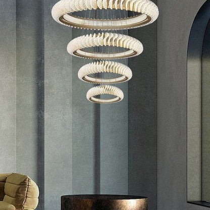 Extra Large Multi-layers Rings Crystal Chandelier Modern Art Waves Creative Pendant Light For High-ciling Foyer/Hallway/Staircase