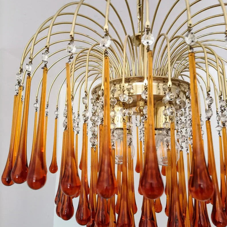Vintage – Murano Teardrops Chandelier – 70s – Pink prisms