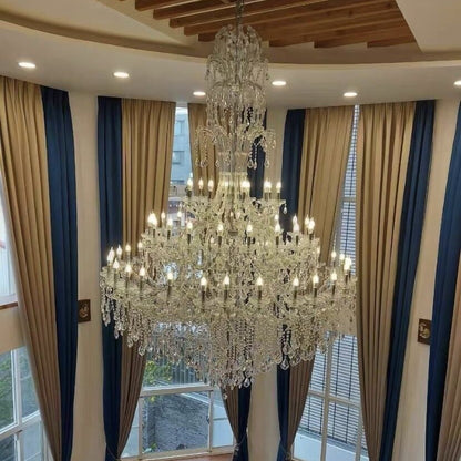 Oversized Luxury Traditional Gold/Chrome Candle Branch Crystal Chandelier for 2-story/Duplex Buildings