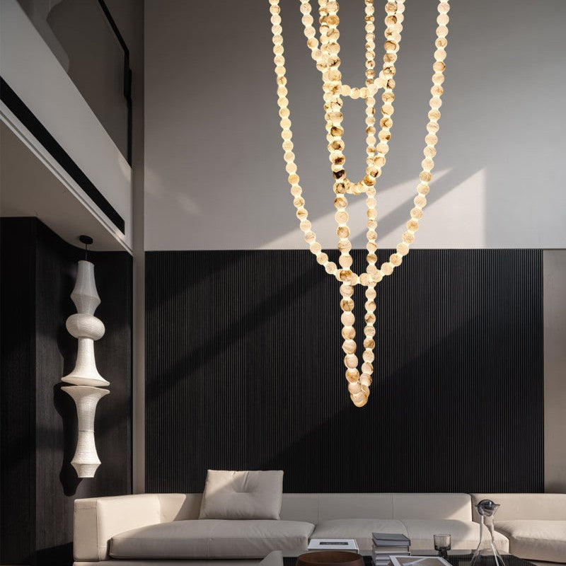 Modern LED Natural Alabaster Globes Beads Hanging Chandelier Indoor Lighting Fixture