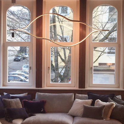 Modern Simple Brass Waving Chandelier for Living/Dining Room/Kitchen Island
