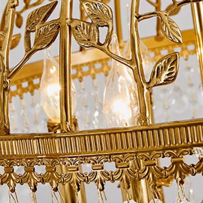 Baroque Luxury Full Copper Crystal Pendent Candle Chandelier for Entryway/Foyer/Dining Room