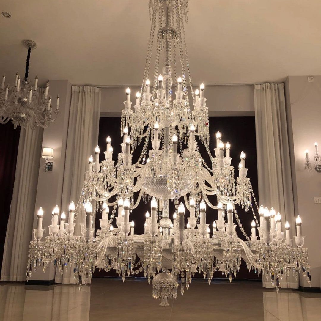 Light Luxury Classic Long Version Tiered Candle Light Crystal Chandelier for High-ceiling Rooms/Living Room