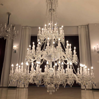 Light Luxury Classic Long Version Tiered Candle Light Crystal Chandelier for High-ceiling Rooms/Living Room