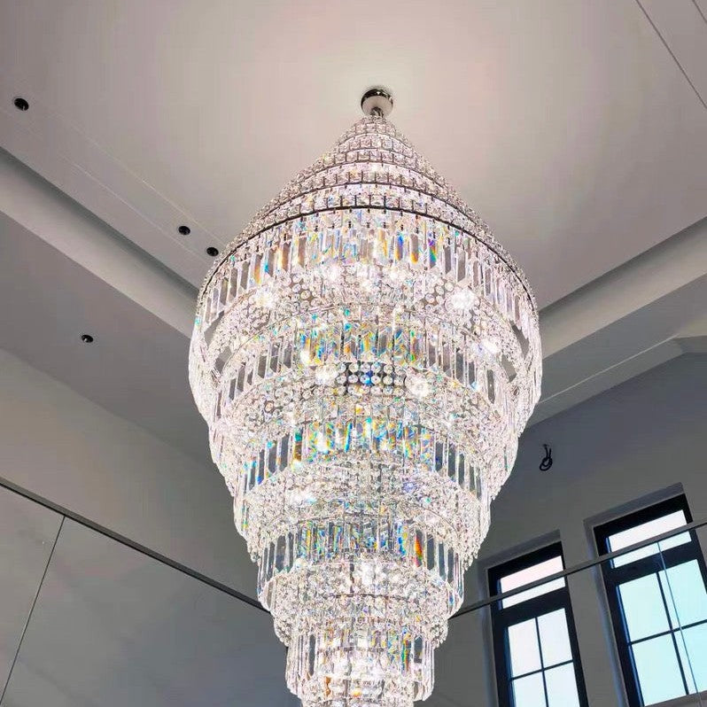 Chrome Extra Large Crystal Chandelier for Foyer Staircase Living Room Entrance Ceiling Light Fixture In Silver
