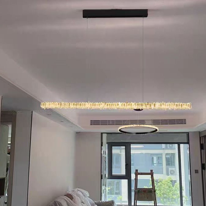 Modern Style Linear Natural Crystal Chandelier