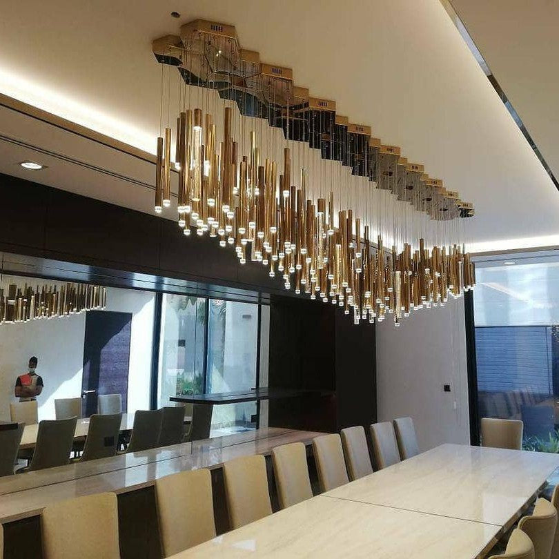 Bellini Rectangular Tri-Tone Tubular Pendant Light Chandelier